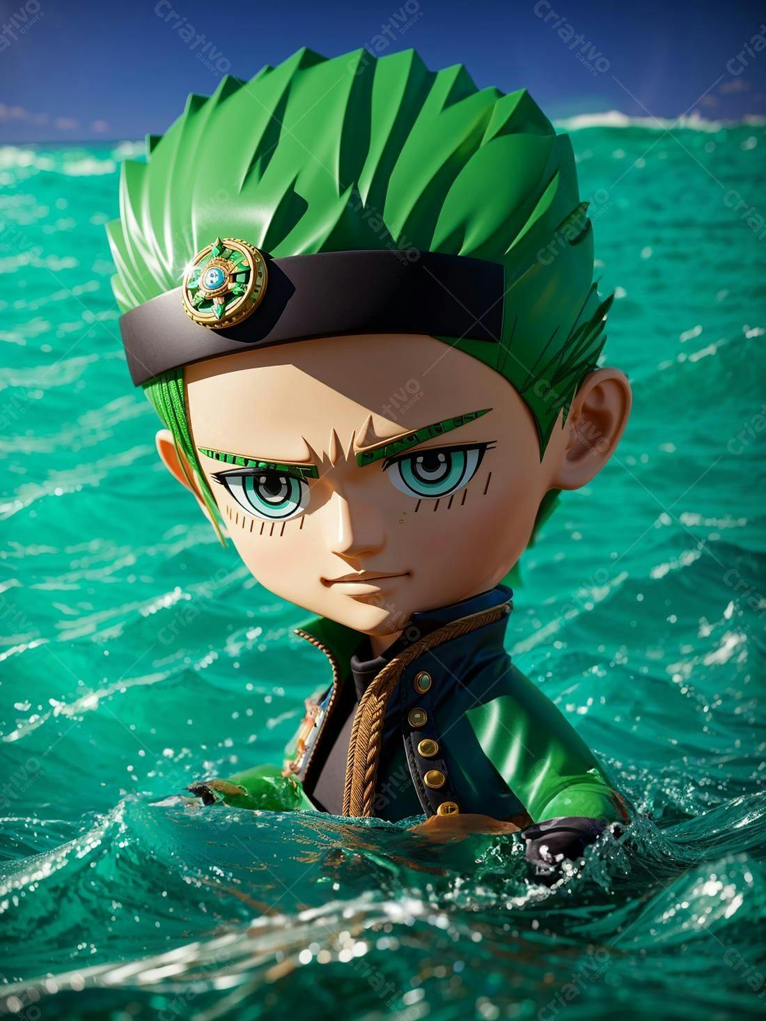 Personagem Anime Verde na Água