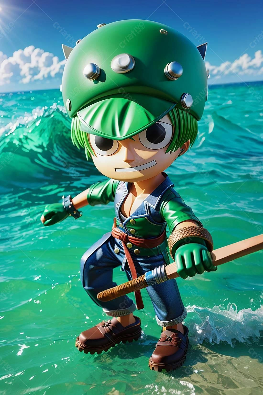 Personagem Anime na Água Verde