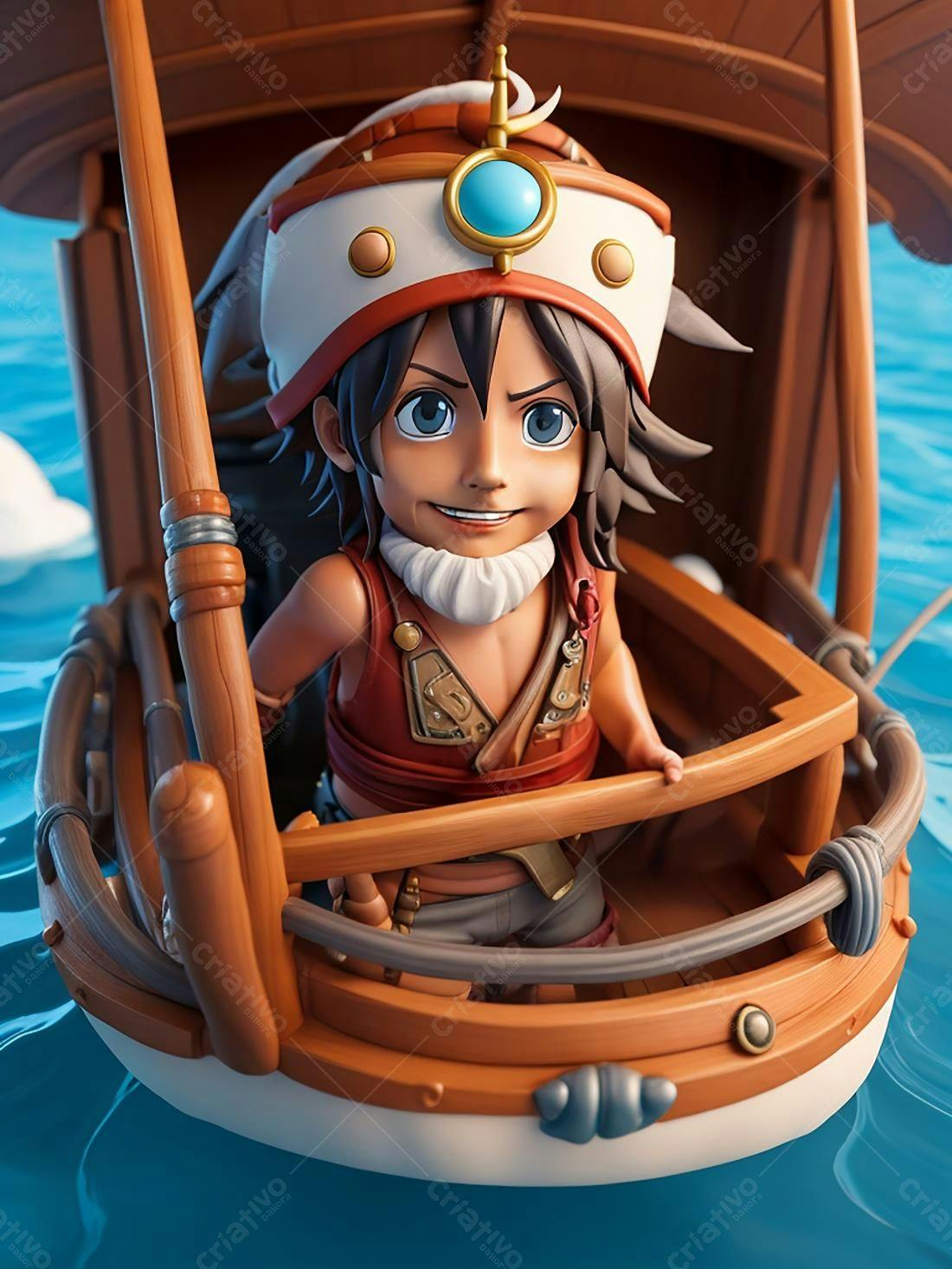 Menino navegando em barco de madeira