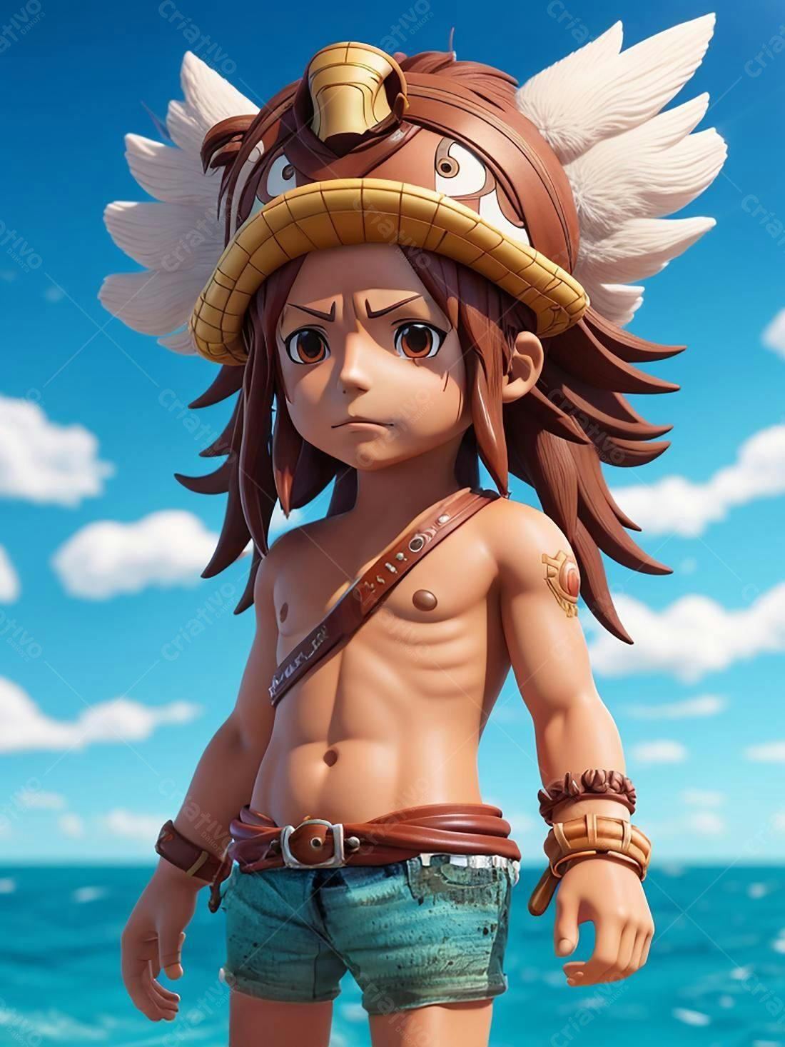 Menino com chapéu tribal na praia