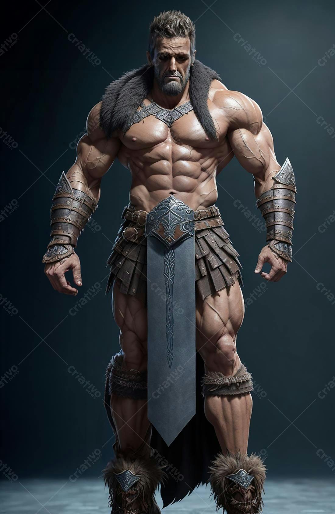 Guerreiro musculoso com armadura medieval