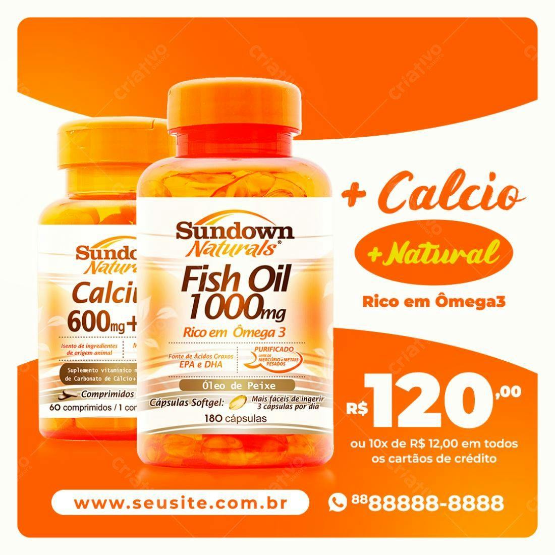 Flyer para Promoção de Óleo de Peixe e Cálcio PSD Editável