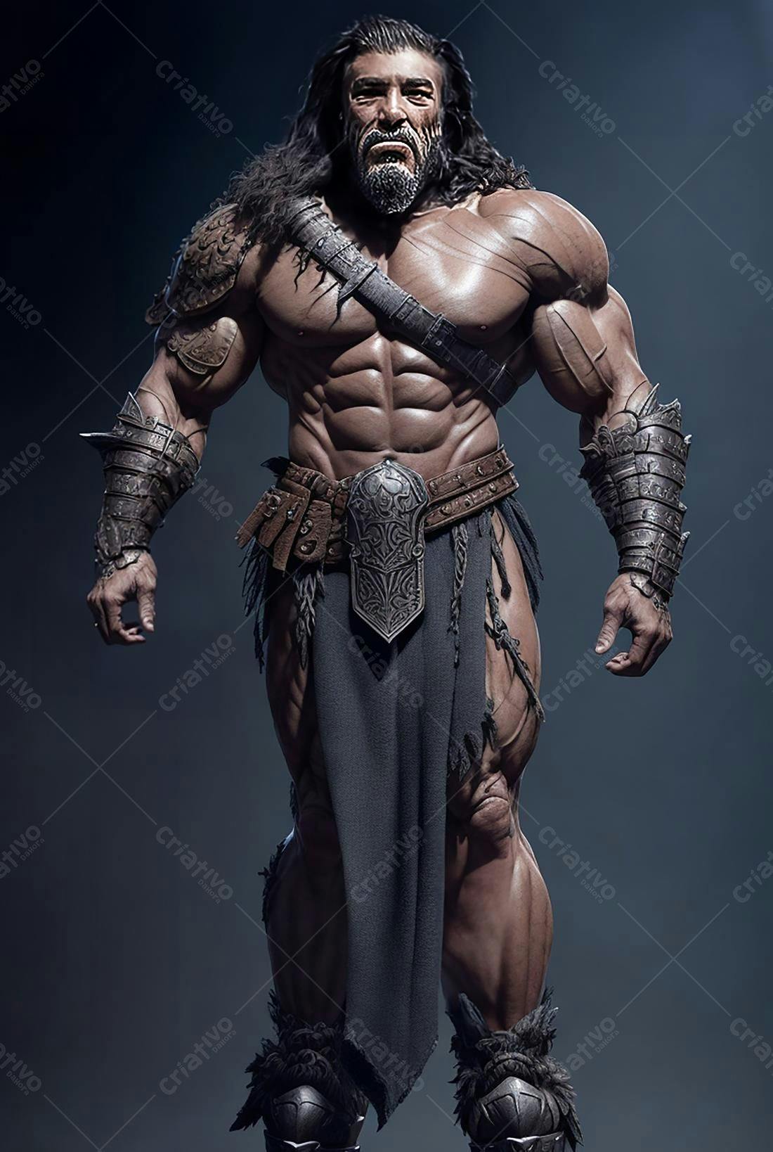 Guerreiro musculoso com armadura escura