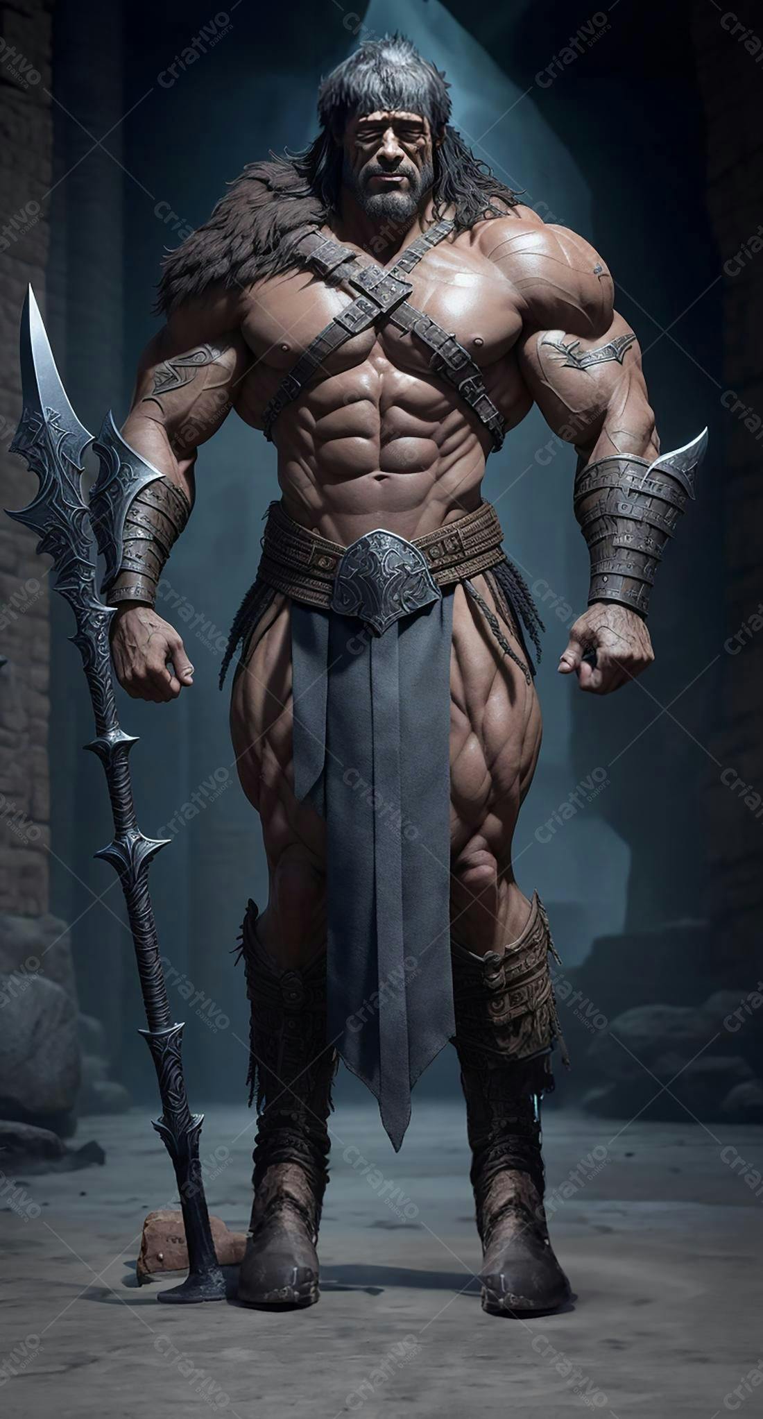 Guerreiro bárbaro musculoso com lança
