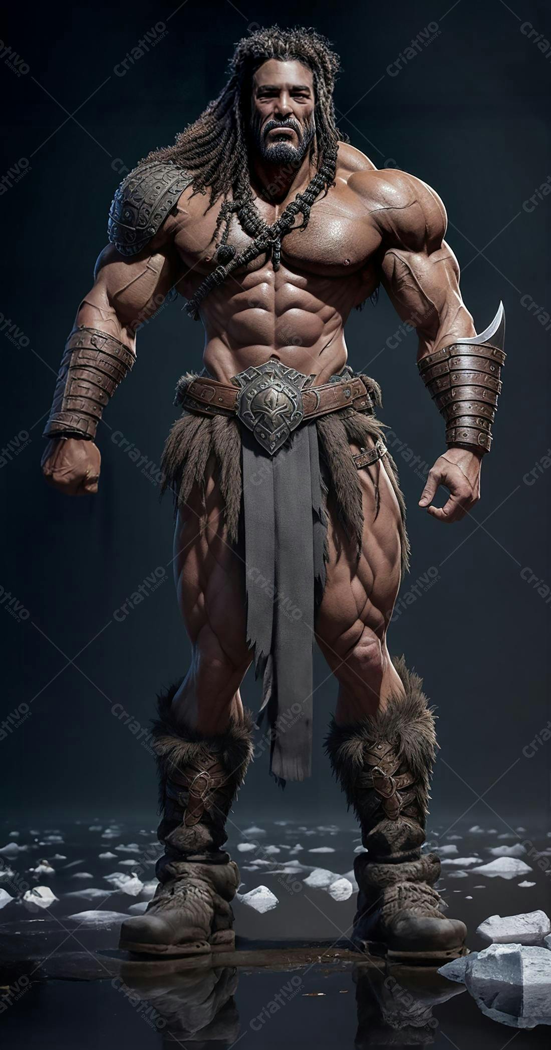 Guerreiro musculoso com armadura escura