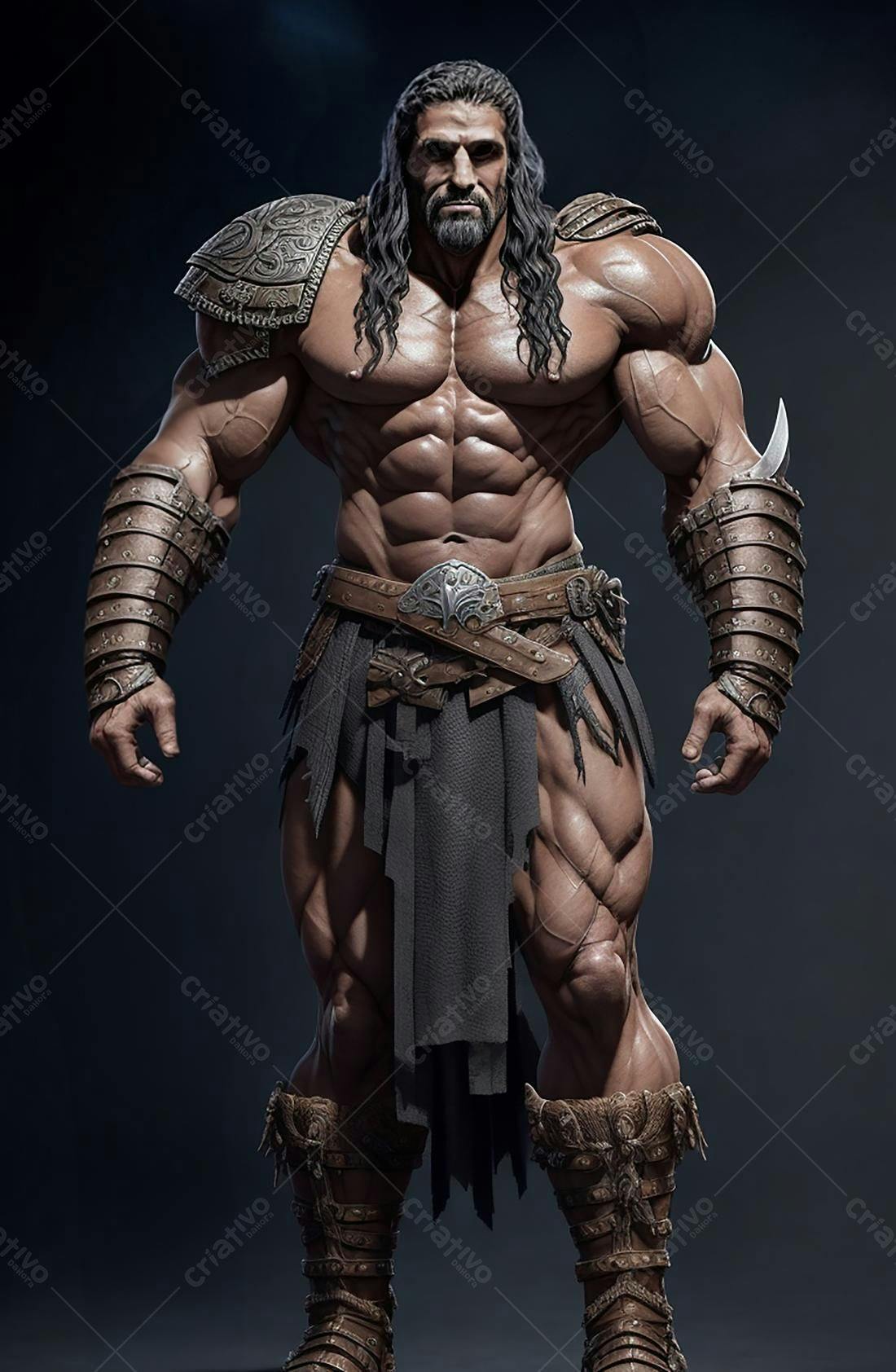 Guerreiro musculoso armadura marrom