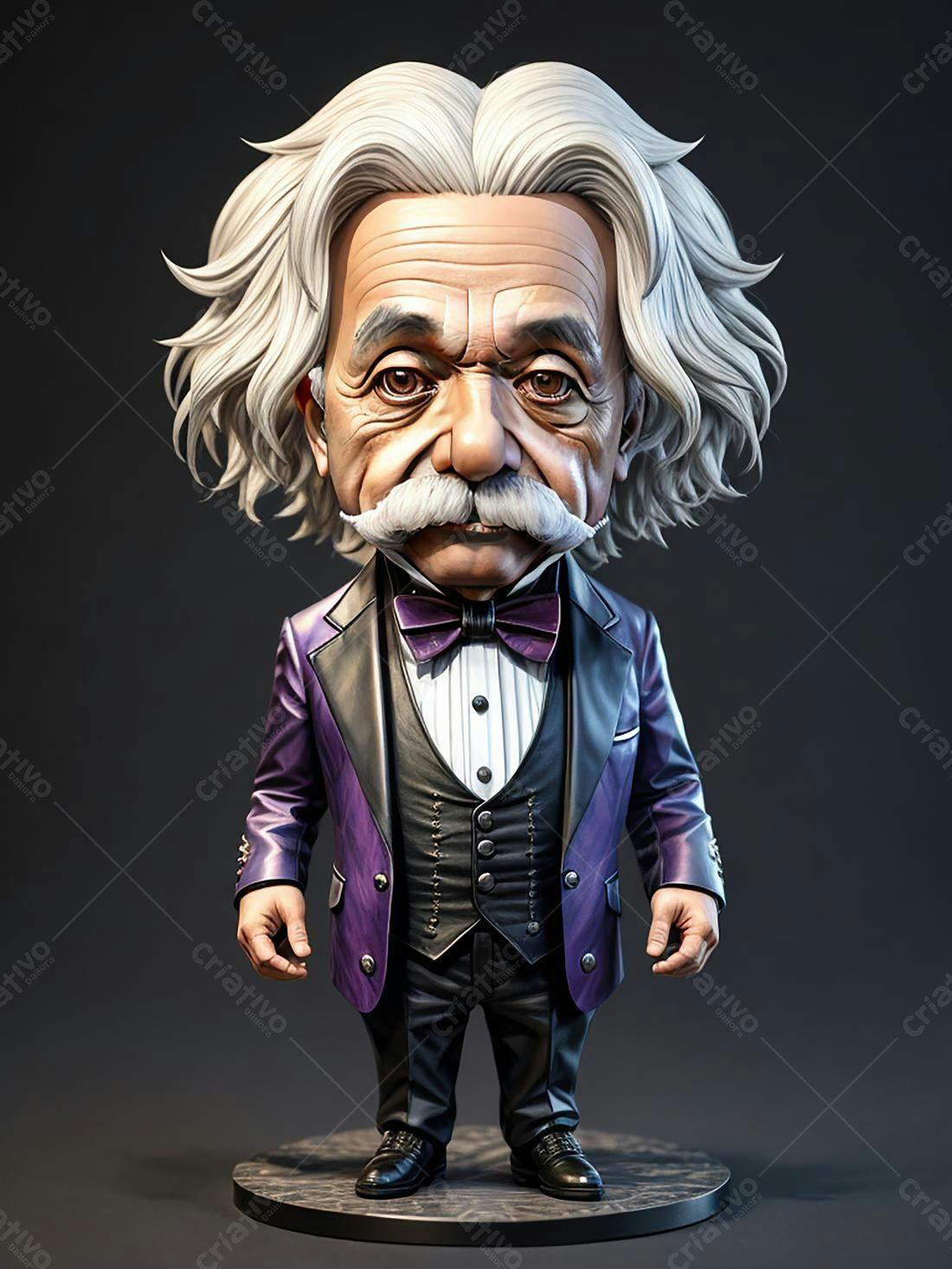 Estatueta de Einstein estilo chibi em smoking roxo