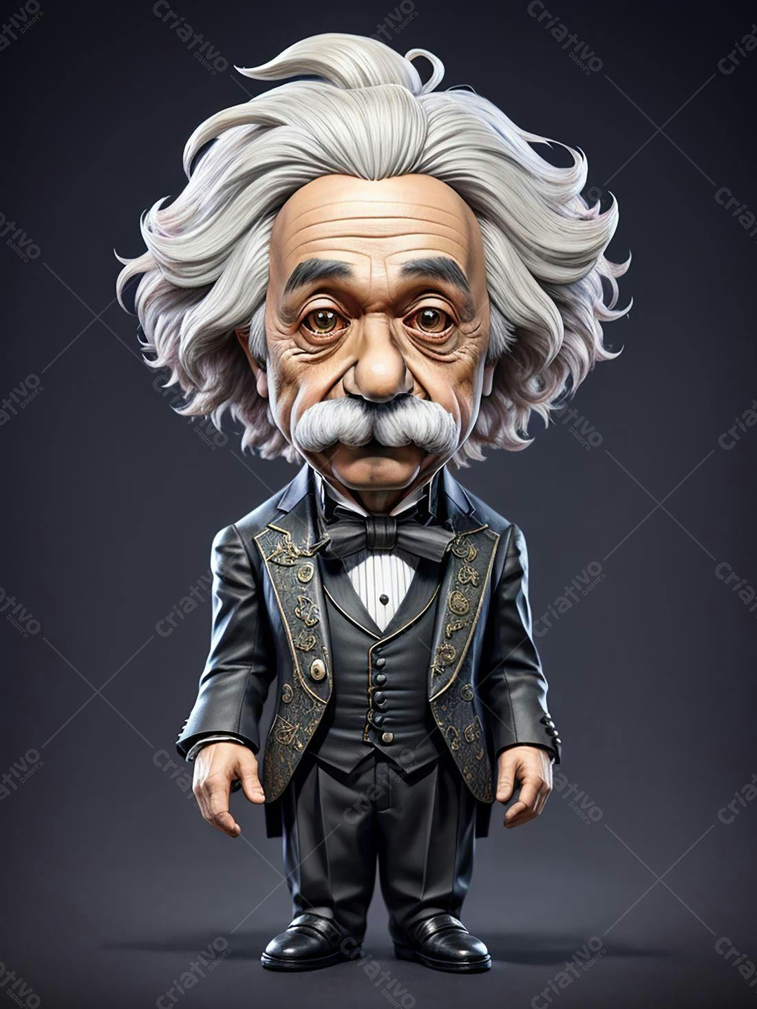 Einstein Cartoon Ilustração em Preto e Branco