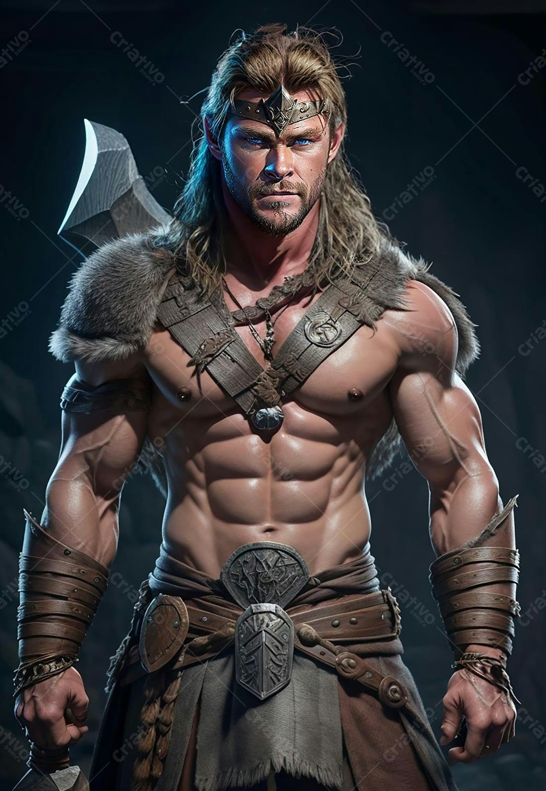 Guerreiro musculoso com armadura viking
