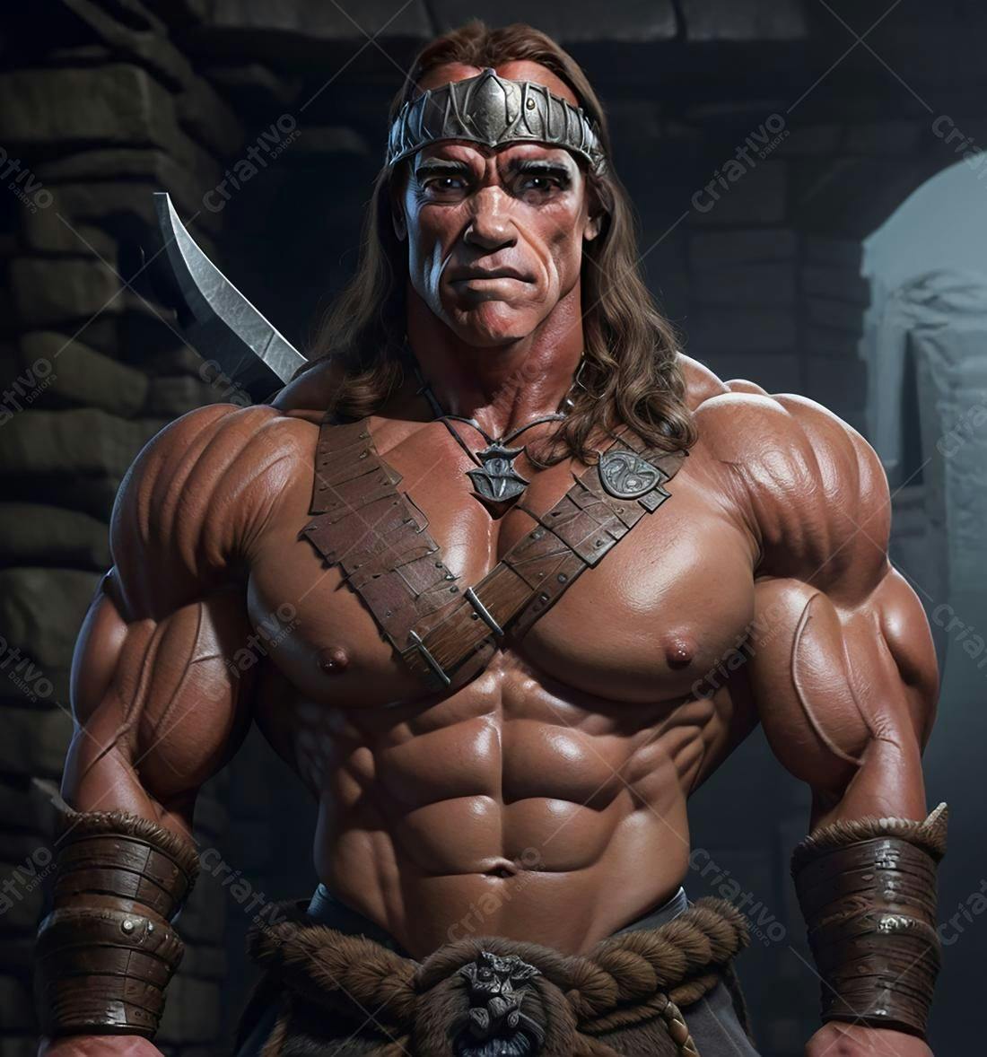 Guerreiro bárbaro musculoso com espada
