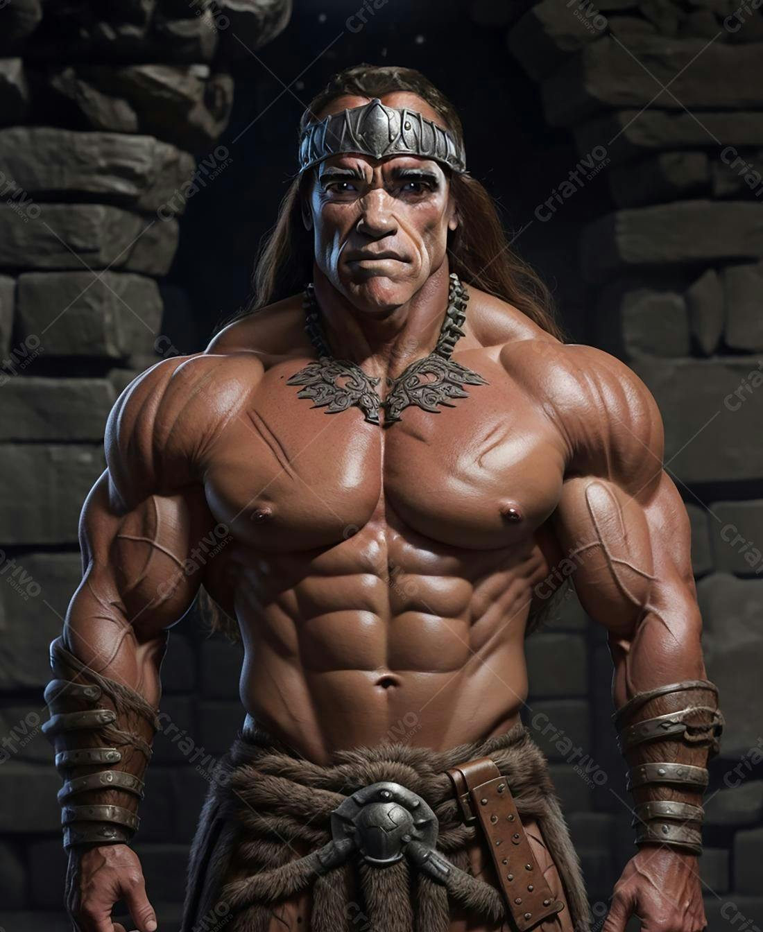 Guerreiro bárbaro musculoso com armadura