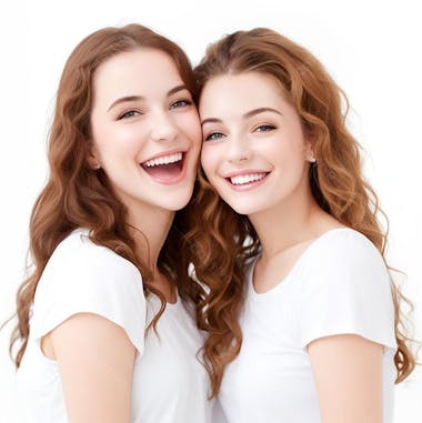 Mulheres bonitas amigas pele branca sorrindo felizes