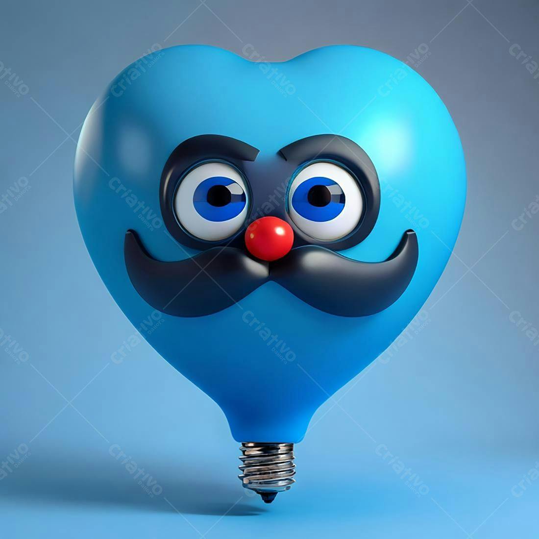 Coração lâmpada com bigode azul