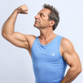 Homem mais velho forte exibindo os músculos