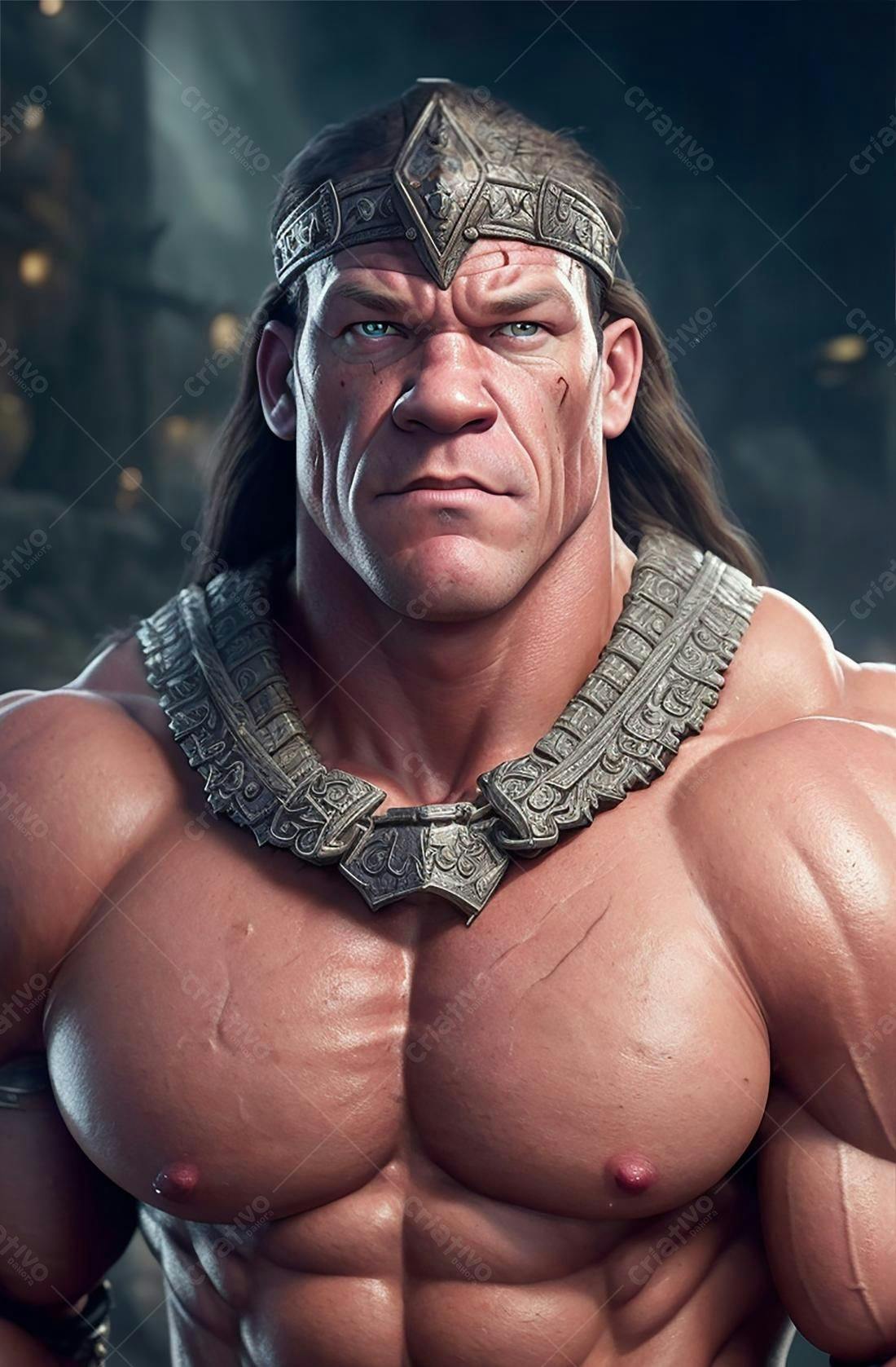 Guerreiro musculoso com coroa e colar