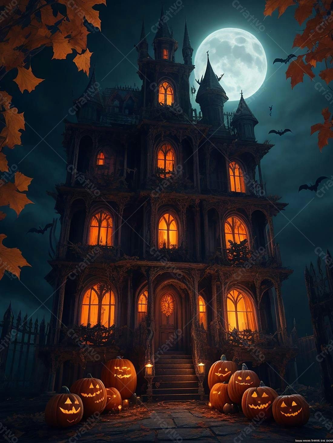 Casa assombrada Halloween abóboras