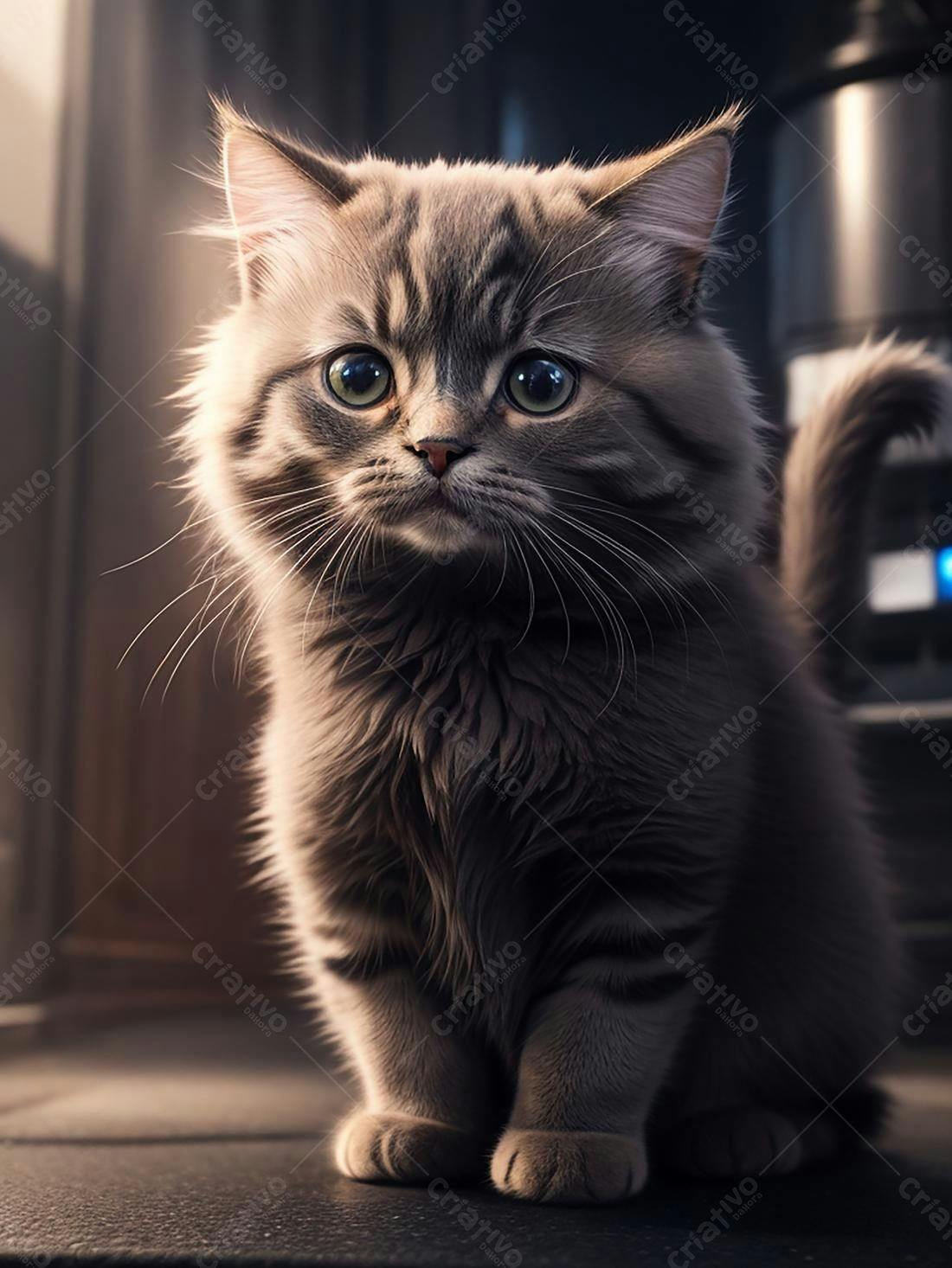 Gatinho cinza fofo em pose sentada