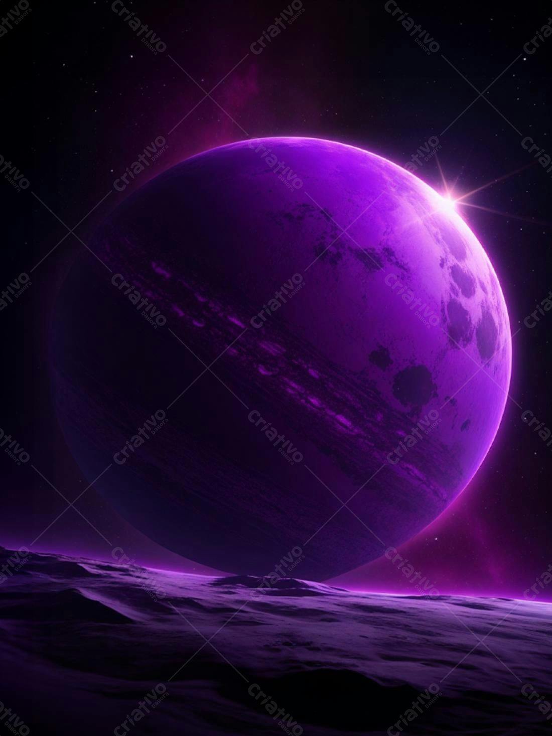 Planeta roxo ao amanhecer espacial