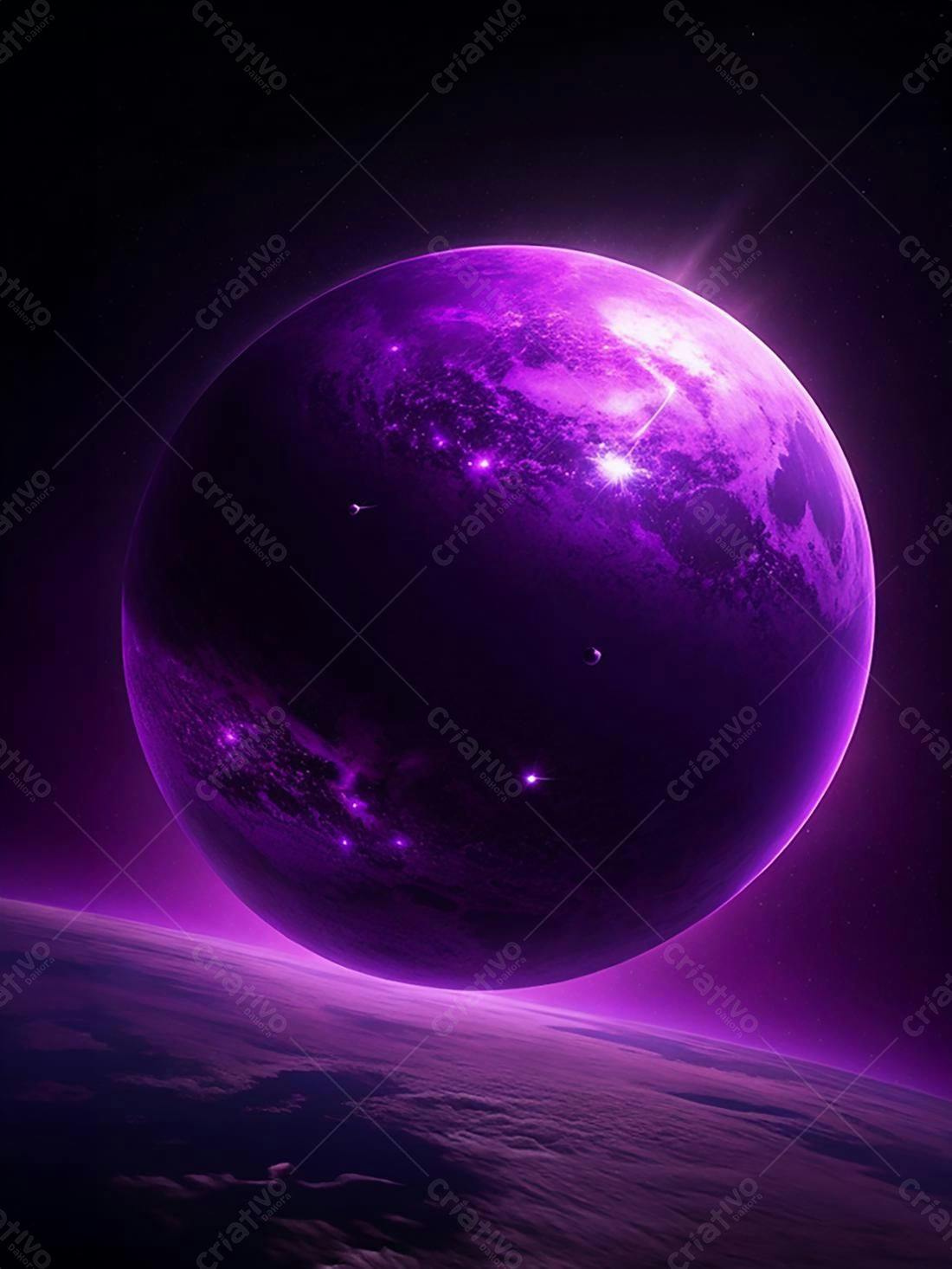 Planeta Roxo em Espaço Escuro