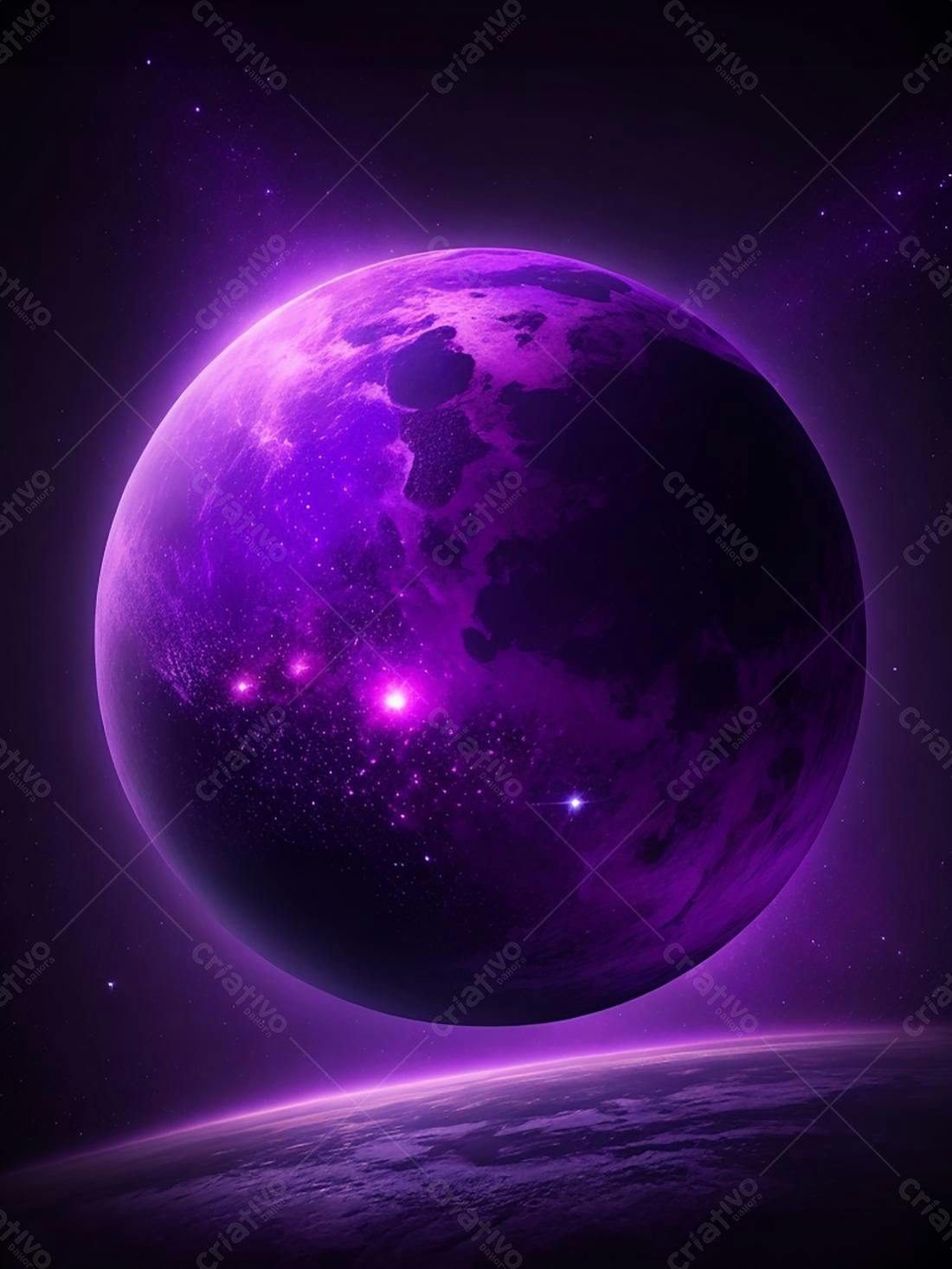 Planeta roxo em espaço profundo