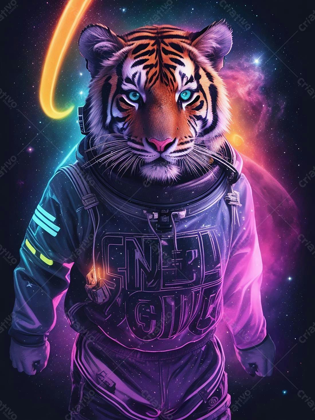 Tigre Astronauta em Espaço Escuro