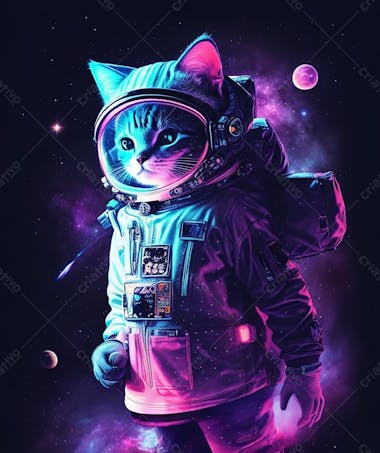 Gato astronauta na galáxia estrelas