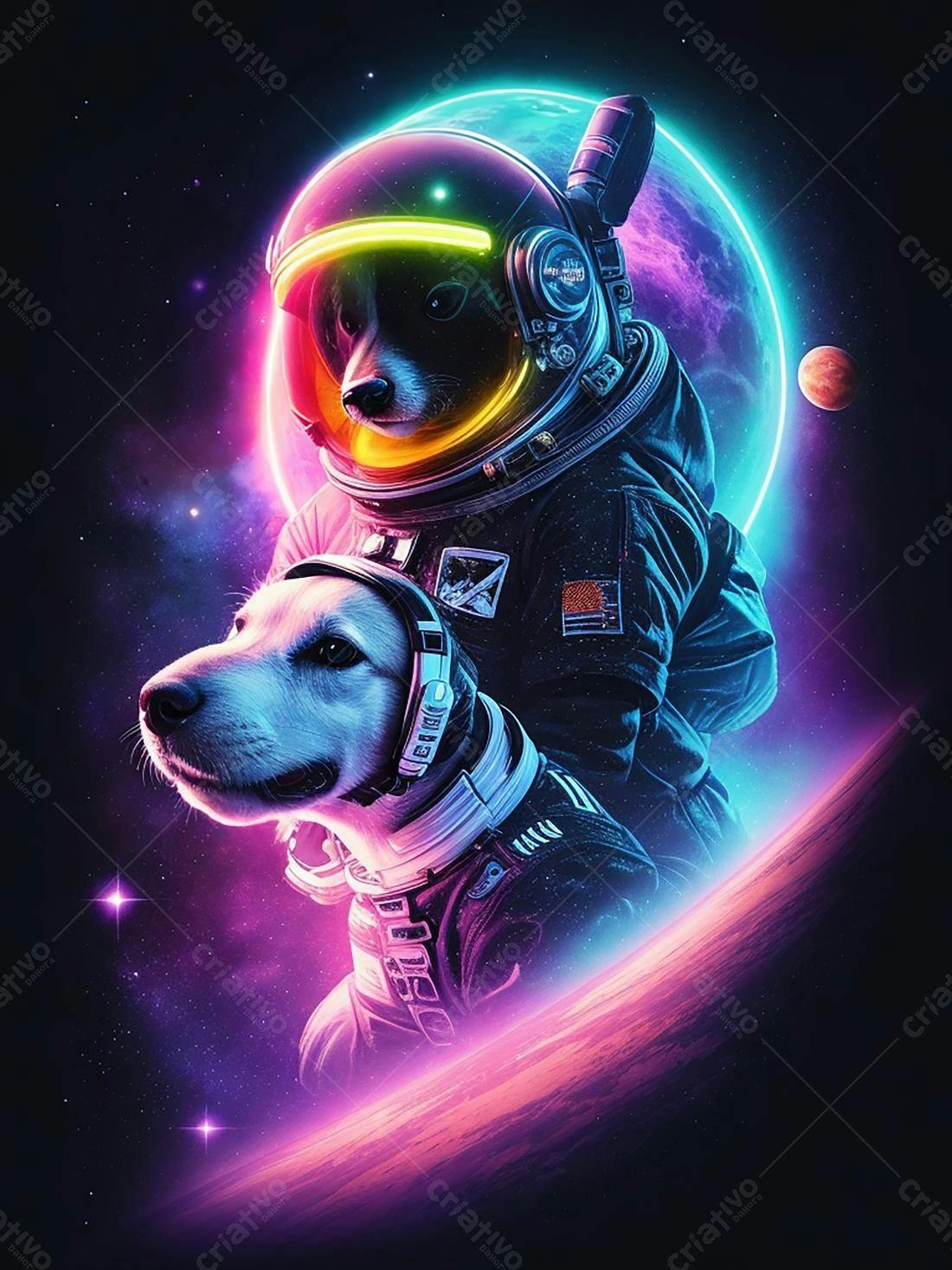 Cachorros astronautas em cenário espacial