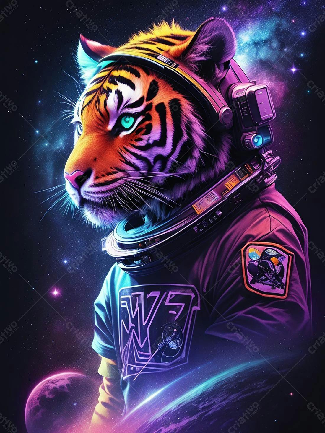 Tigre Astronauta Cores Vibrantes Espaço