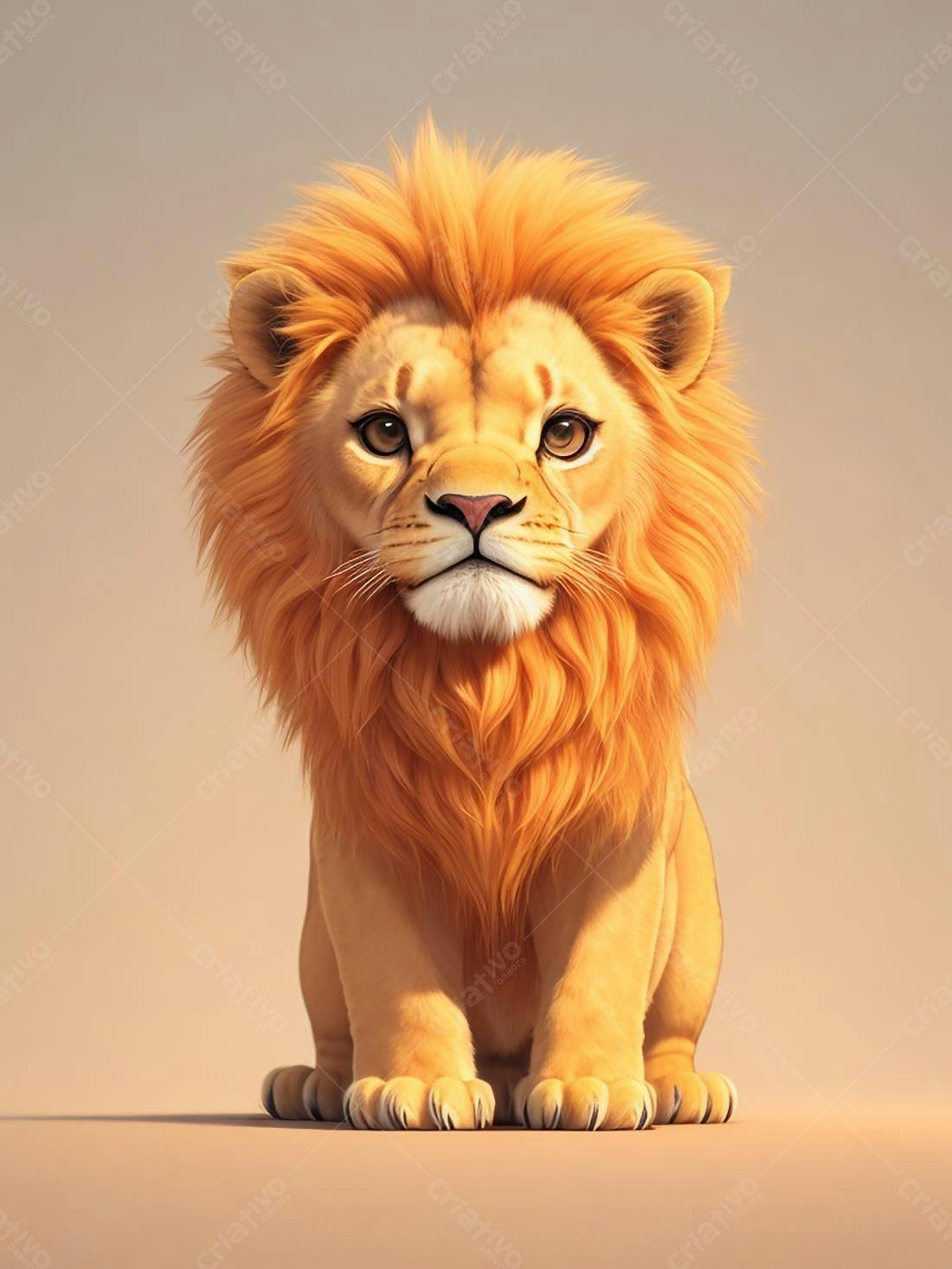 Leãozinho fofo sentado fundo bege
