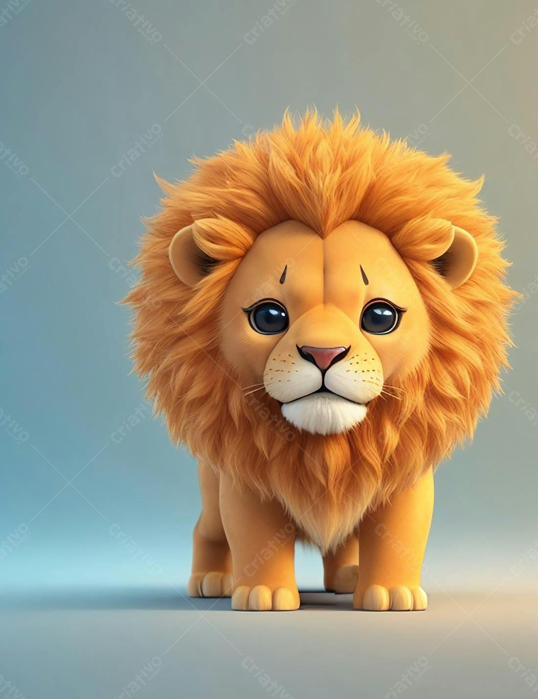 Leãozinho fofo em fundo azul claro