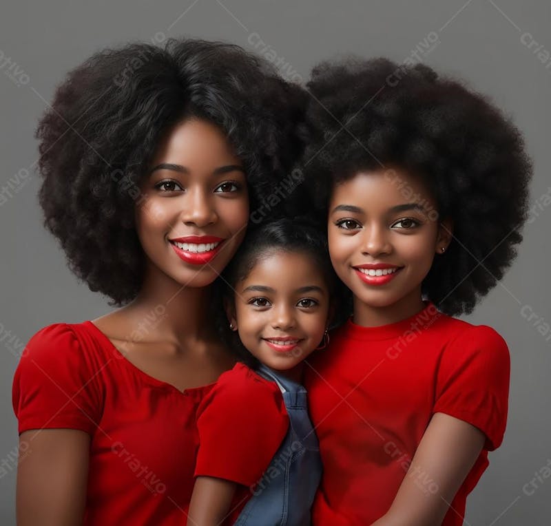 Familia negra, usando roupas em vermelho