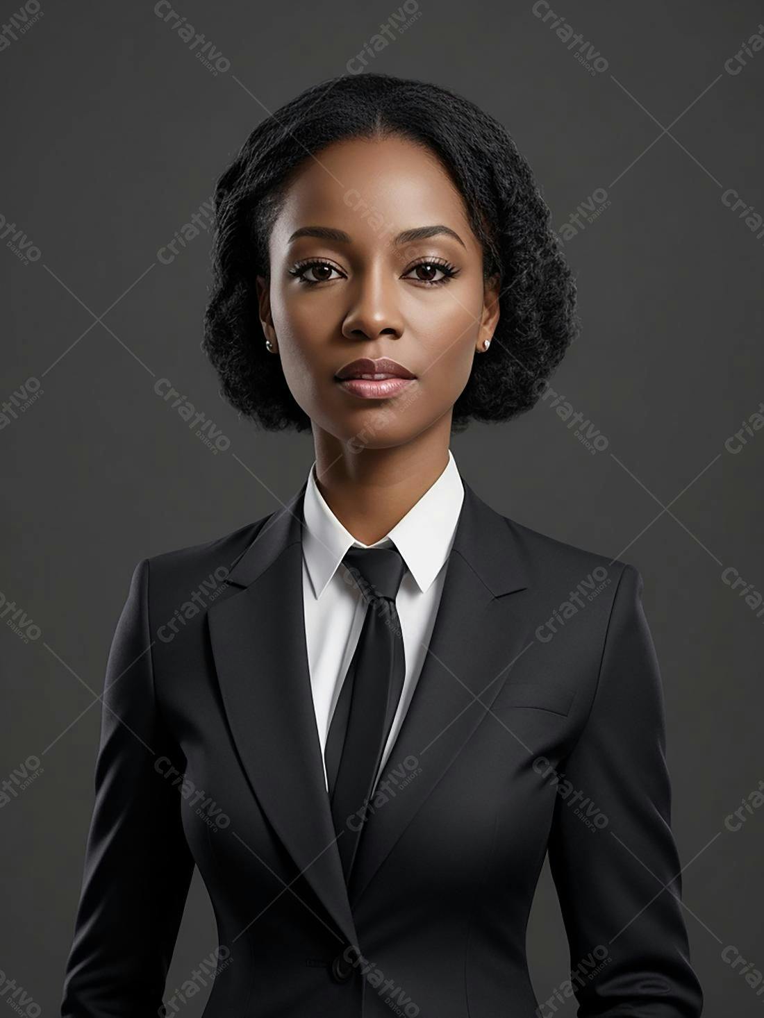 Mulher negra em terno preto elegante
