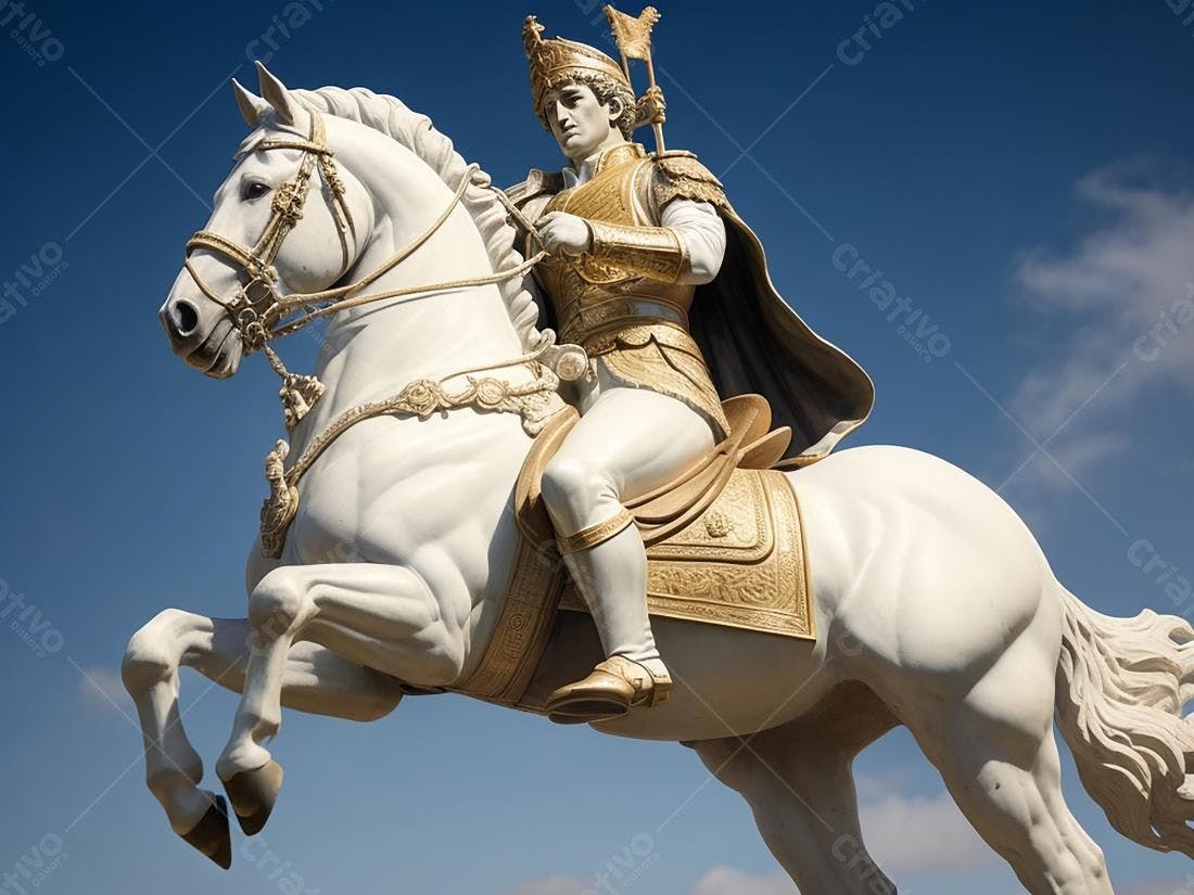 Estátua equestre branca e dourada ao ar livre