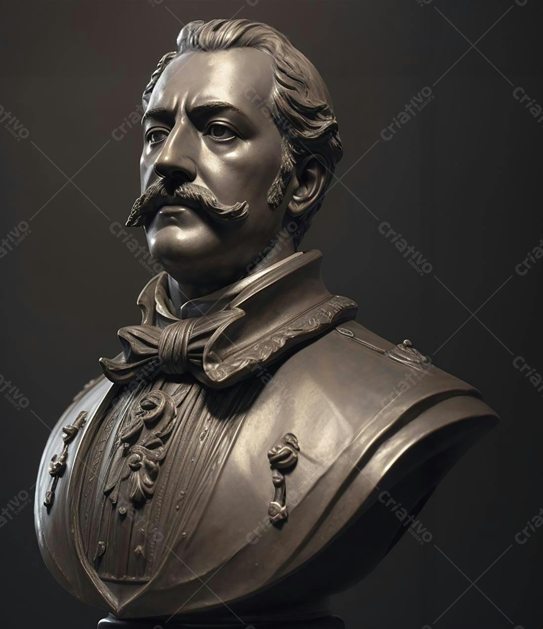 Busto de homem com bigode em bronze escuro