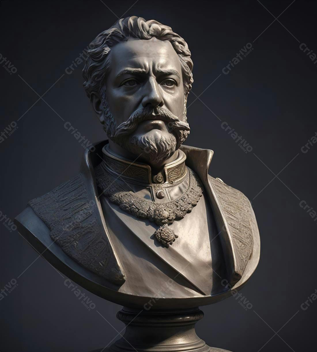 Busto de homem barbudo em tons de cinza