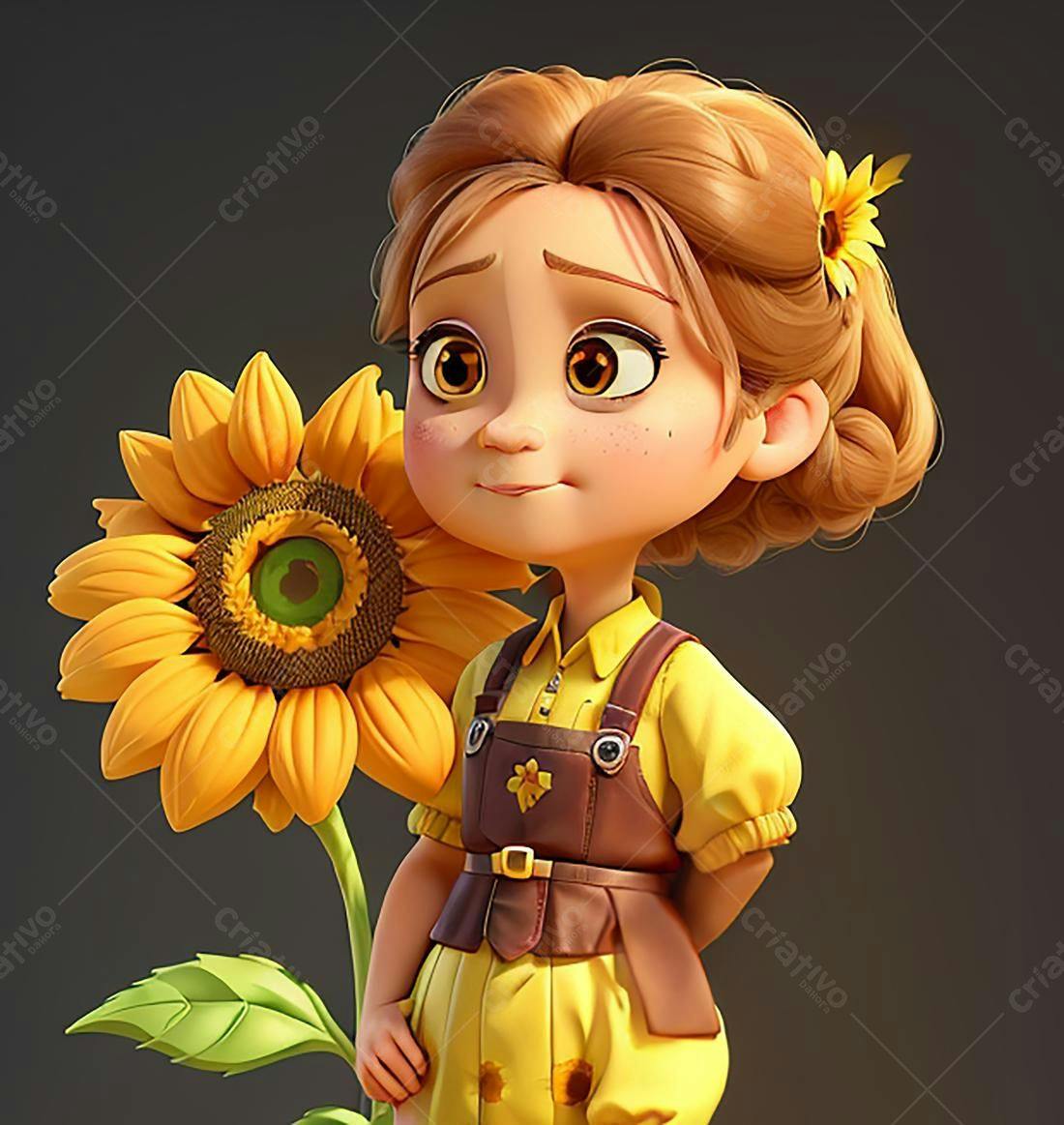 Menina fofa com girassol amarelo