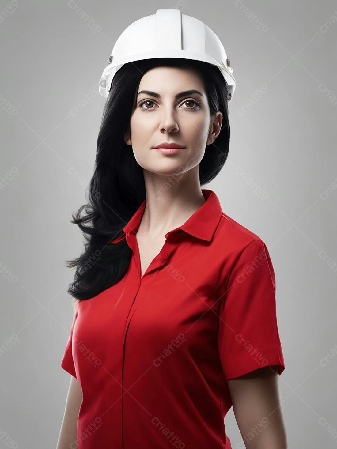 Mulher engenheira com capacete branco