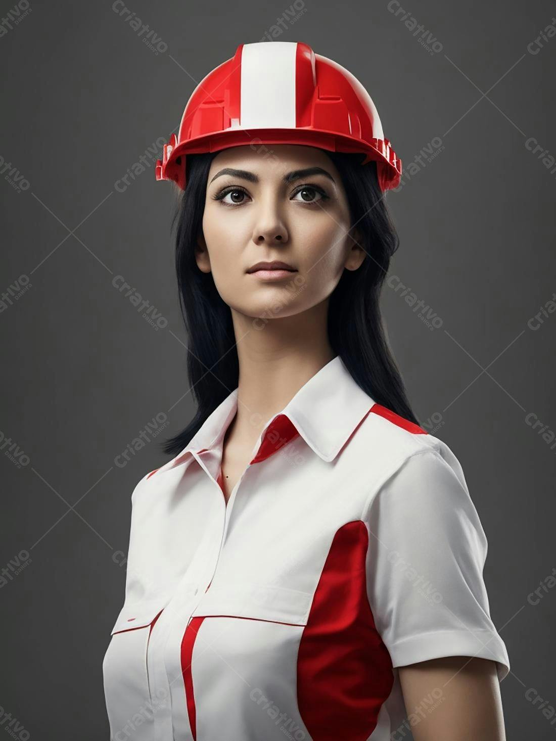 Engenheira usando capacete vermelho