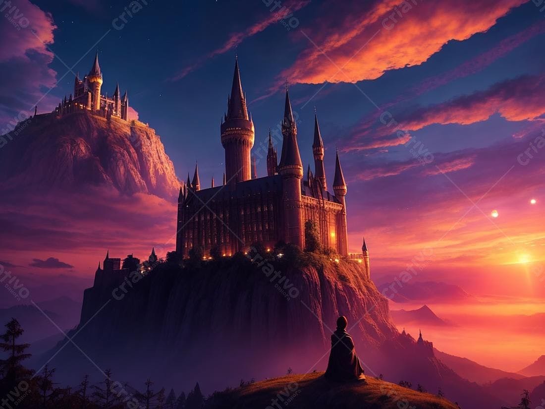 Castelo medieval ao entardecer