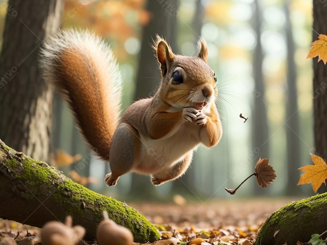 Esquilo voando floresta outono