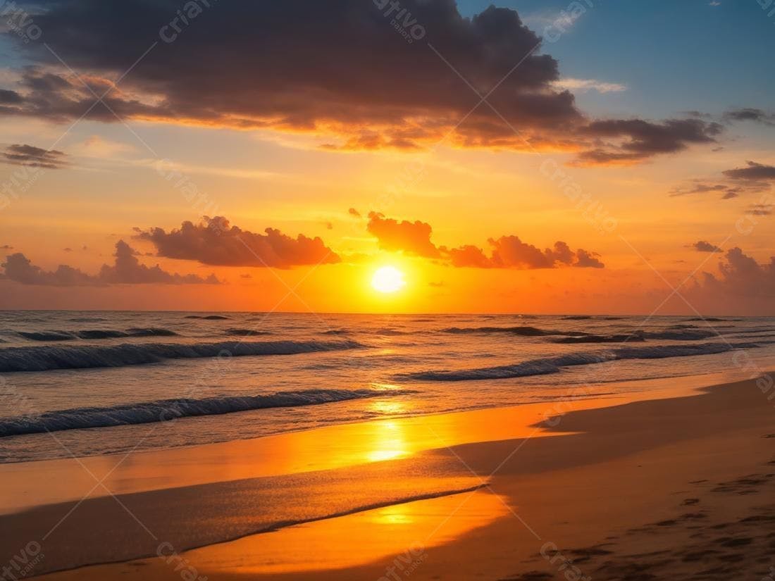 Pôr do sol laranja em praia tropical