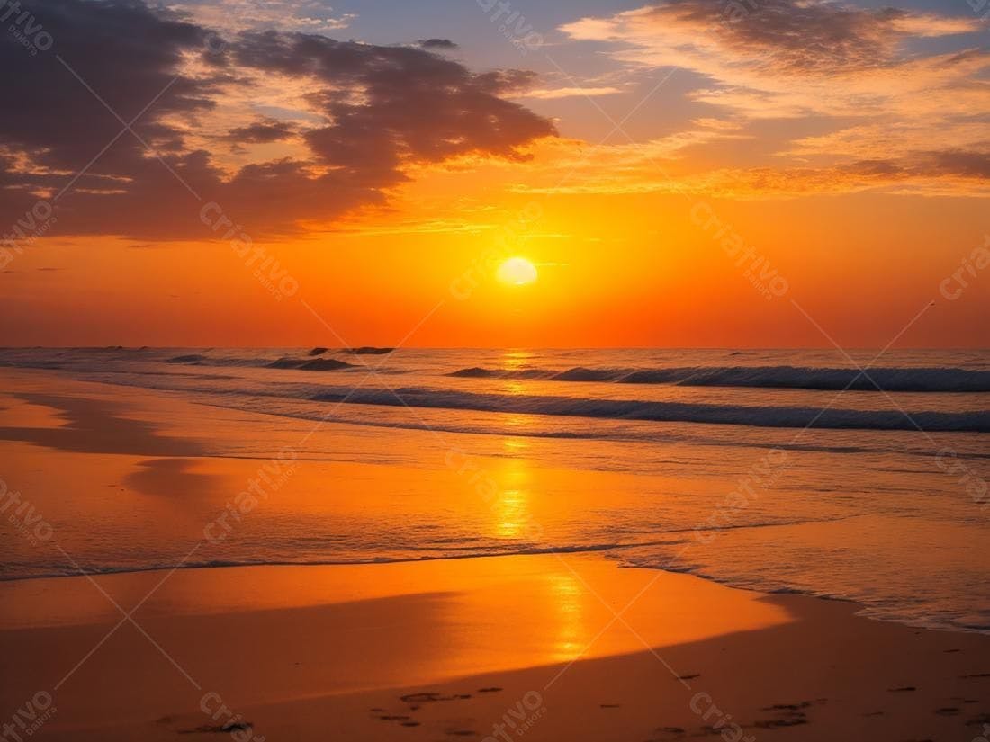Pôr do sol laranja na praia tropical