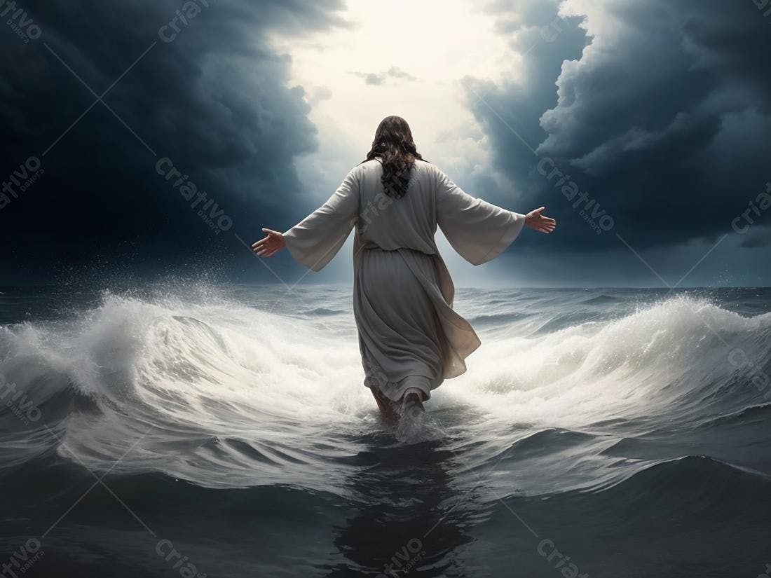 Jesus caminhando sobre as águas tempestuosas