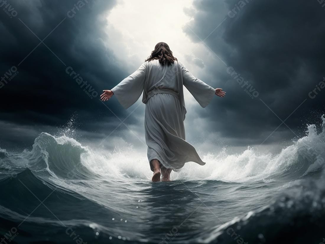 Jesus caminhando sobre as águas em tempestade