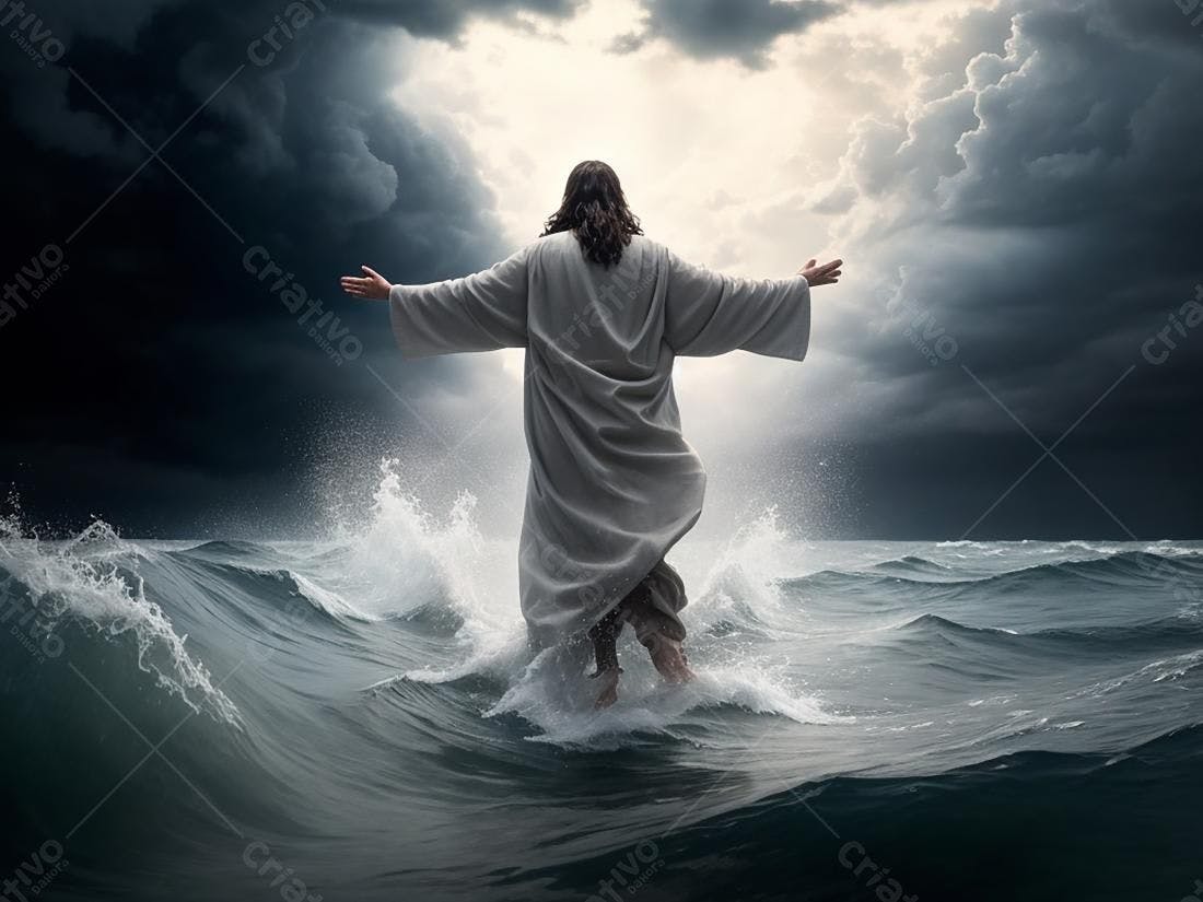 Jesus caminhando sobre as águas tempestuosas