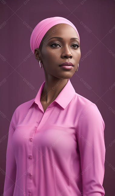 Mulher negra careca, combate contra o câncer, outubro rosa