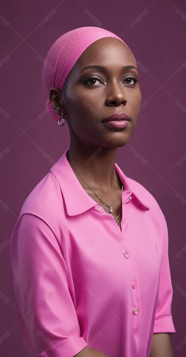 Mulher negra careca, combate contra o câncer, outubro rosa