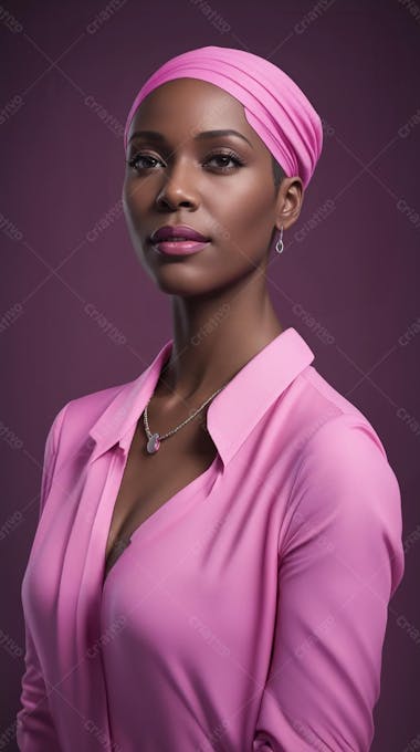 Mulher negra careca, combate contra o câncer, outubro rosa