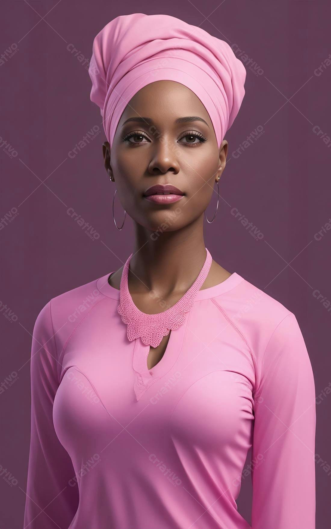 Mulher negra usando turbante e roupa rosa