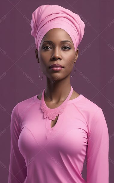 Mulher negra careca, combate contra o câncer, outubro rosa